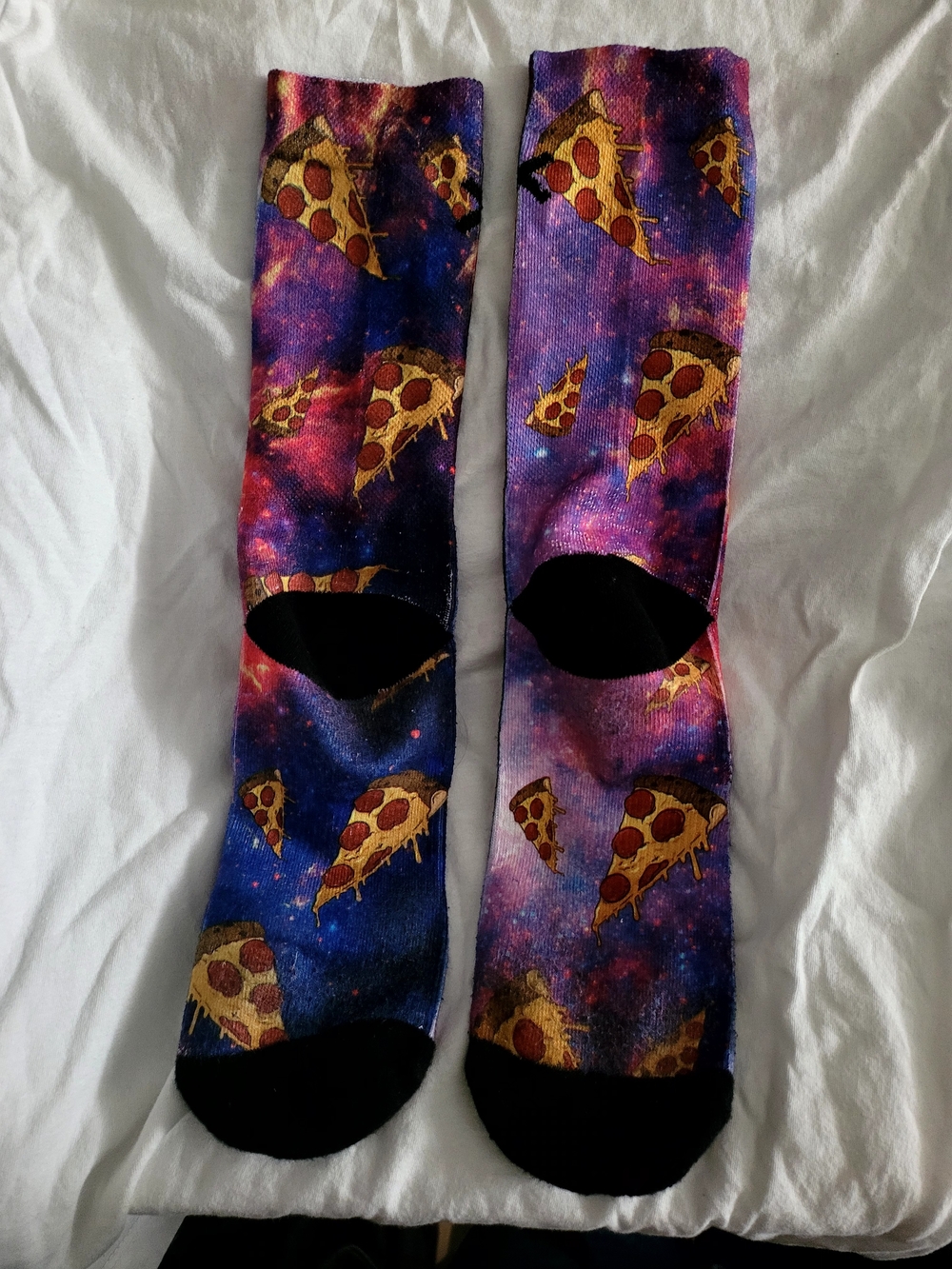 Galaxy Pizza Crew Socks - Purple/Blue Novelty Socks